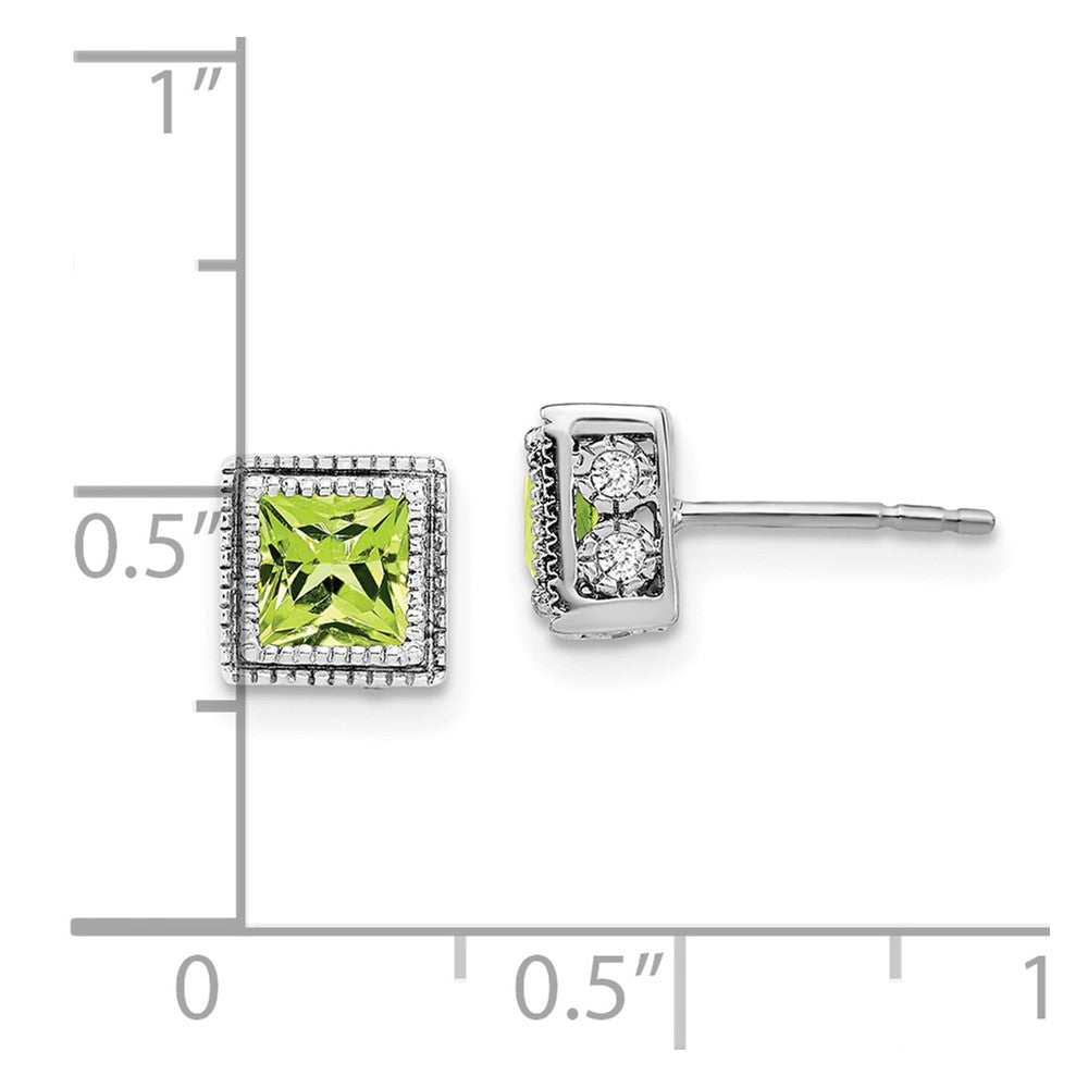 Solid 14k White Gold Square Simulated Peridot and CZ Earrings