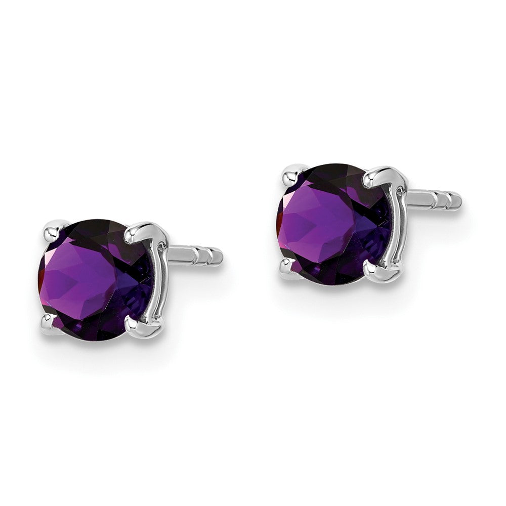 14k White Gold Round Amethyst Earrings