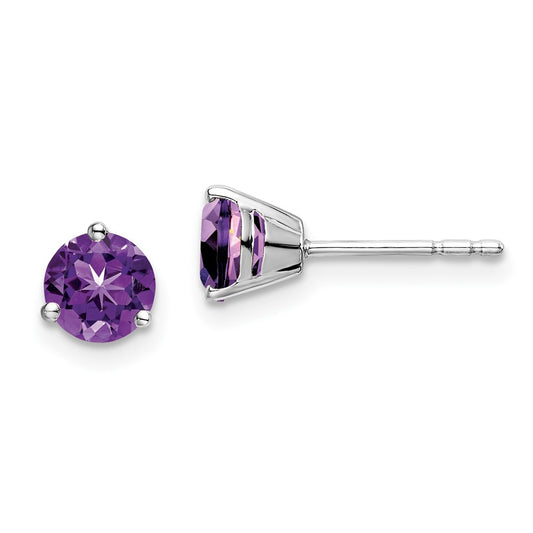 14k White Gold Round Amethyst Earrings