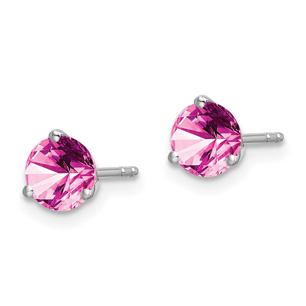 14k White Gold Round Created Pink Sapphire Earrings