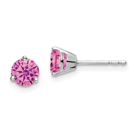 14k White Gold Round Created Pink Sapphire Earrings