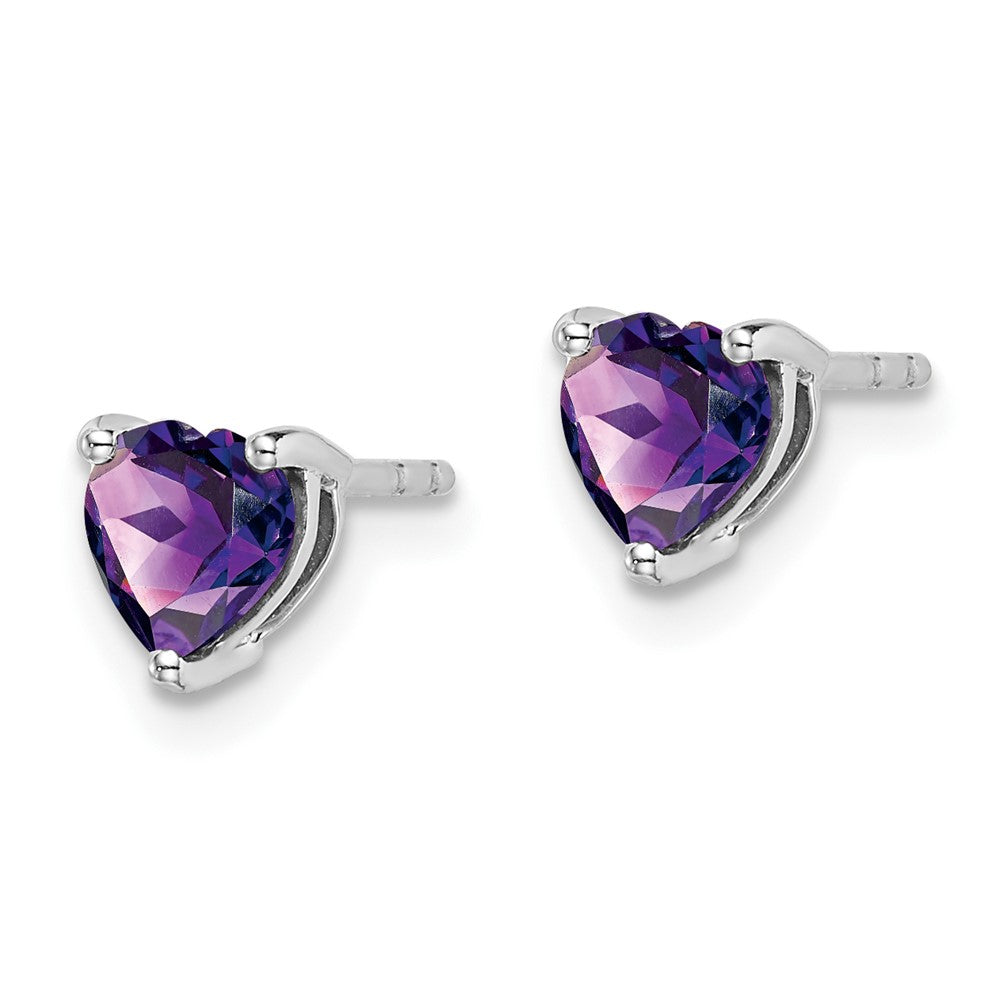 14k White Gold Heart Amethyst Earrings