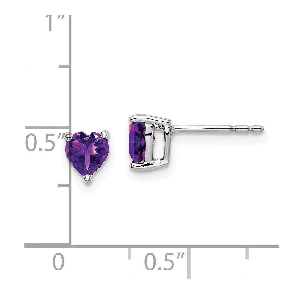 14k White Gold Heart Amethyst Earrings