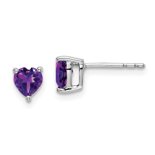 14k White Gold Heart Amethyst Earrings