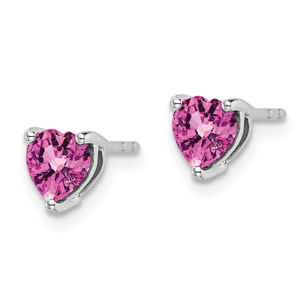 14k White Gold Heart Created Pink Sapphire Earrings