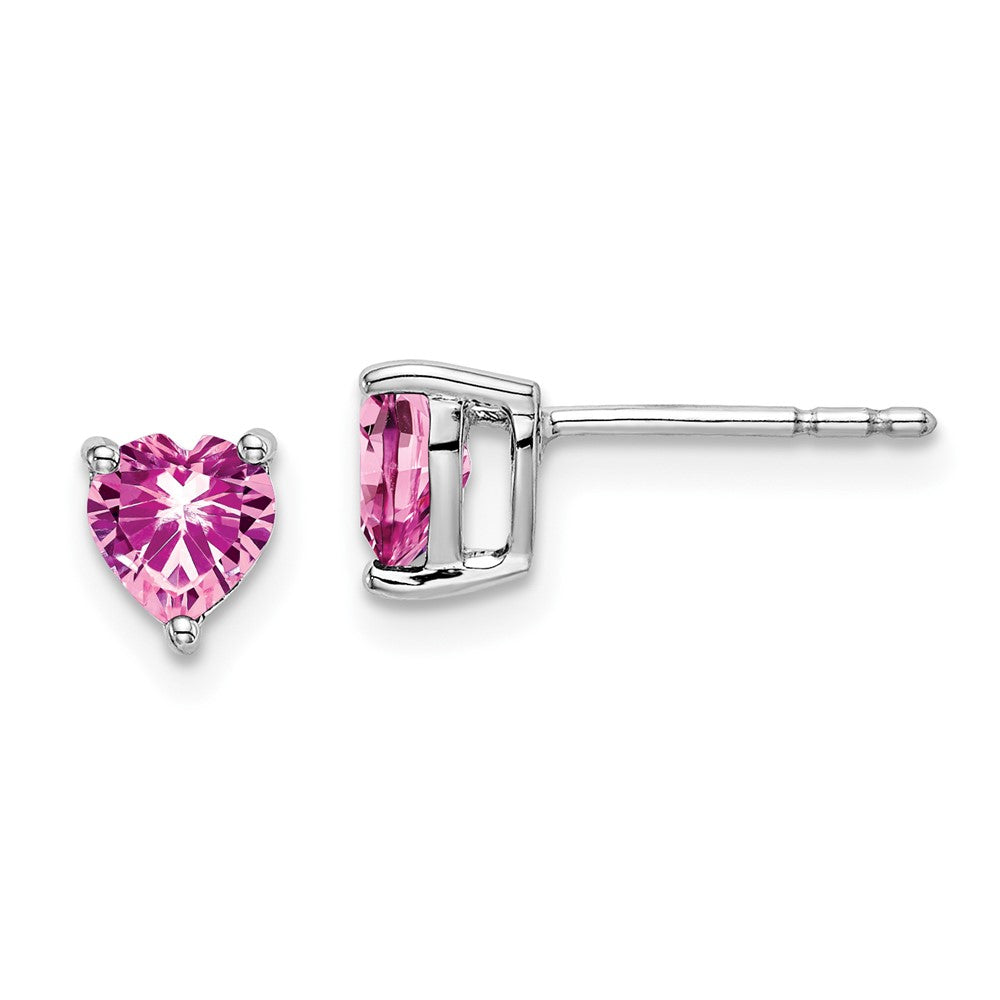 14k White Gold Heart Created Pink Sapphire Earrings