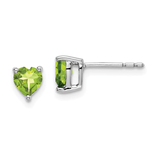 14k White Gold Heart Peridot Earrings