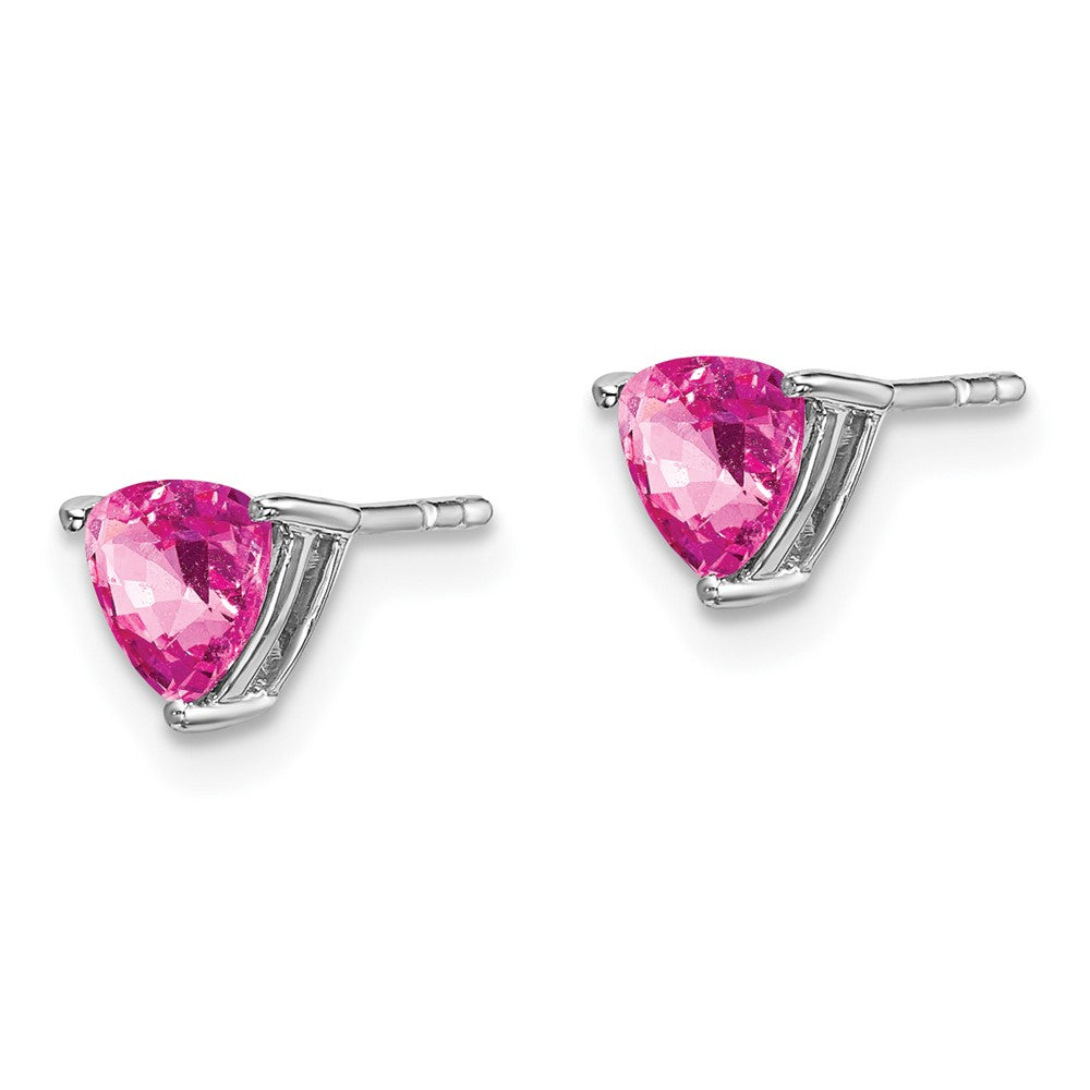 14k White Gold Trillion Created Pink Sapphire Earrings