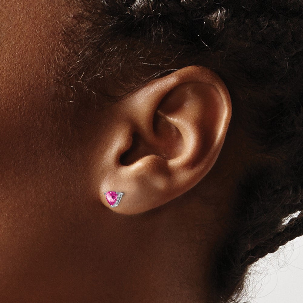 14k White Gold Trillion Created Pink Sapphire Earrings