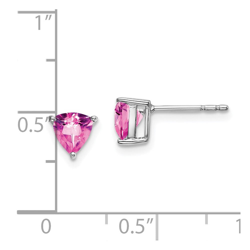 14k White Gold Trillion Created Pink Sapphire Earrings