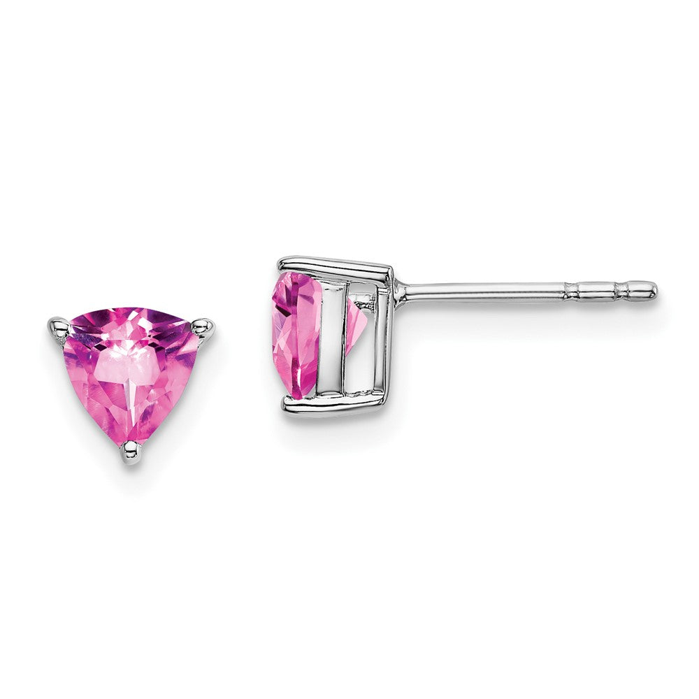 14k White Gold Trillion Created Pink Sapphire Earrings