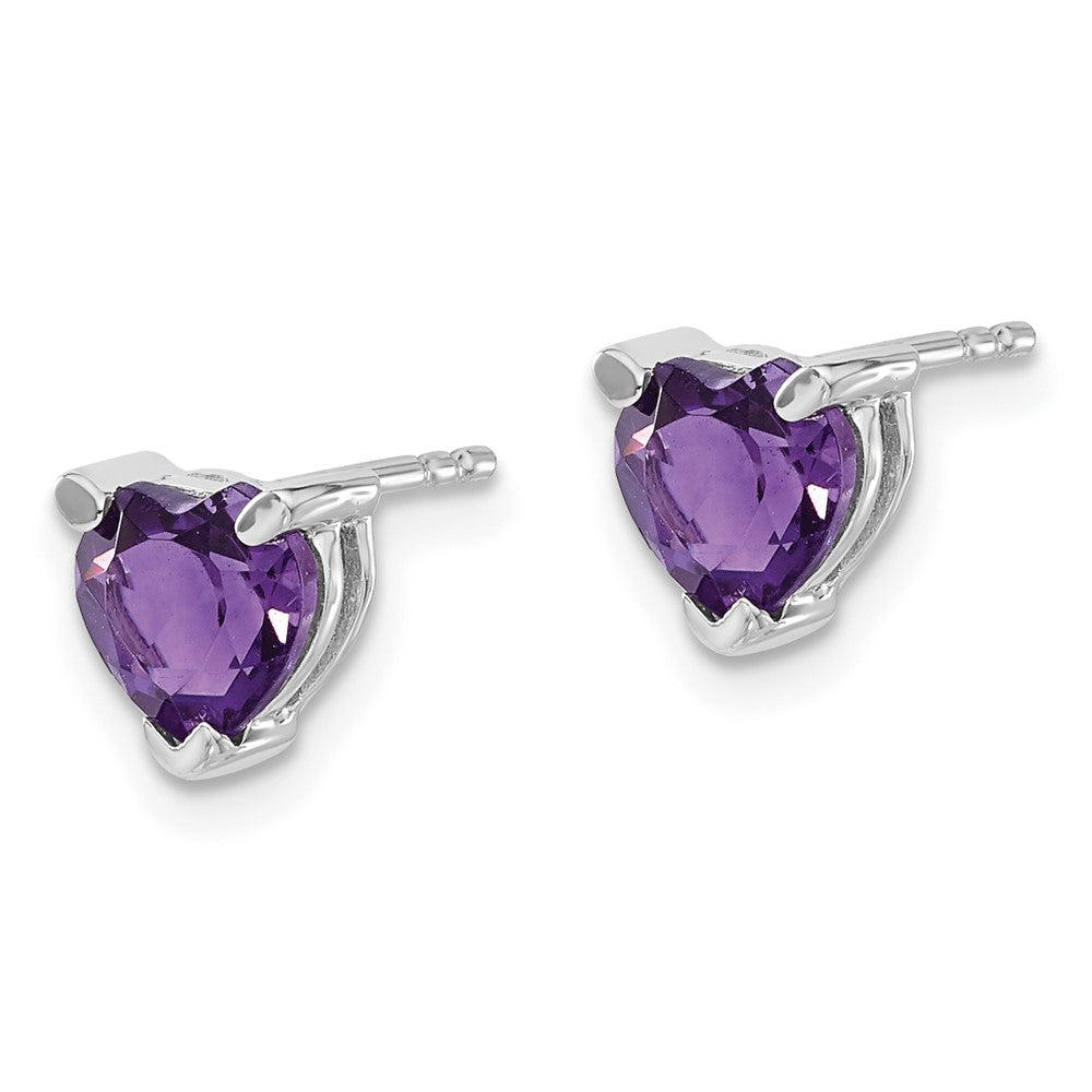 14k White Gold Heart Amethyst Earrings