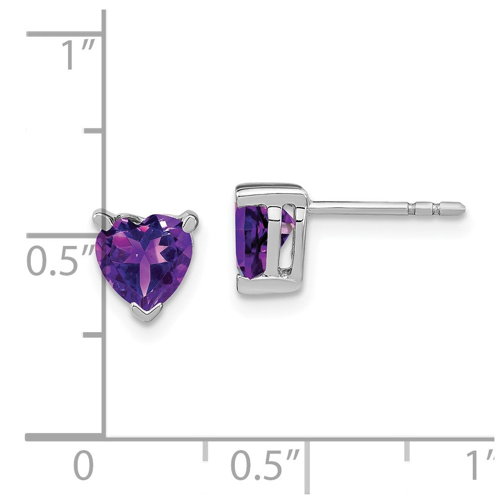 14k White Gold Heart Amethyst Earrings