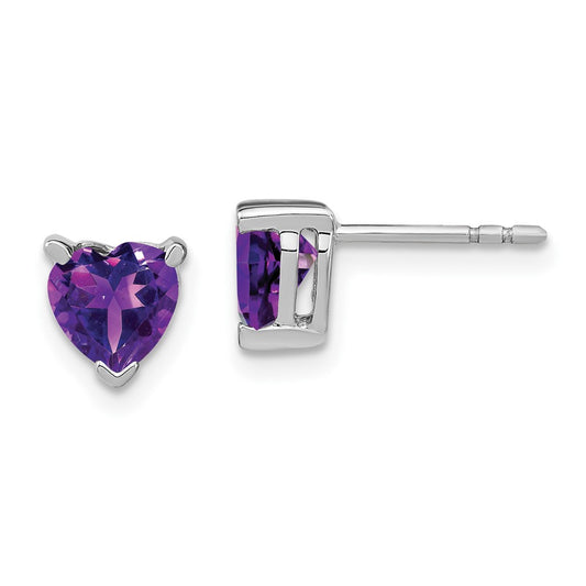 14k White Gold Heart Amethyst Earrings