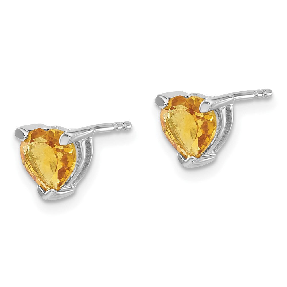 Solid 14k White Gold Heart Simulated Citrine Earrings