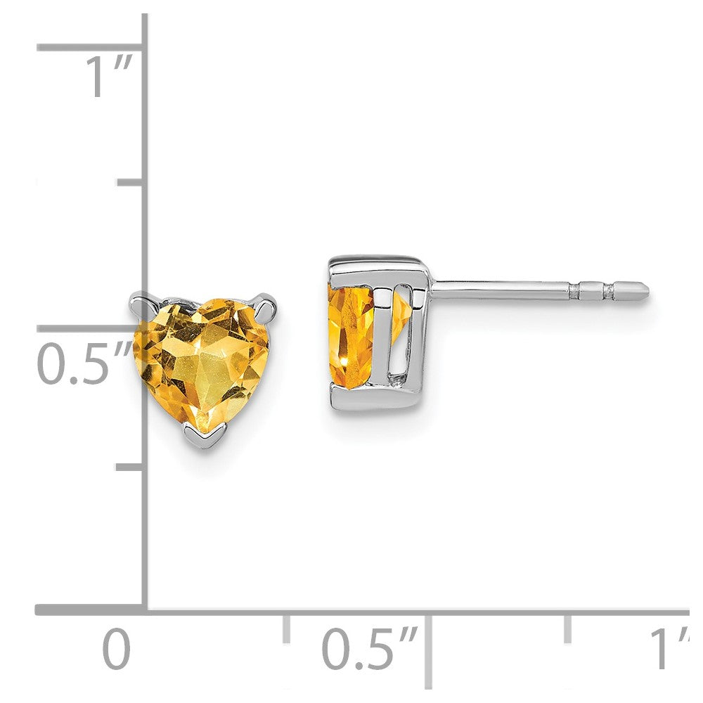 Solid 14k White Gold Heart Simulated Citrine Earrings