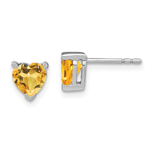 Solid 14k White Gold Heart Simulated Citrine Earrings