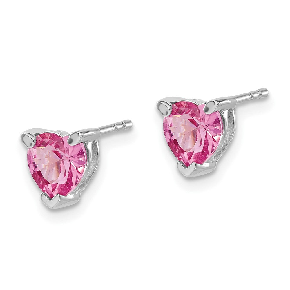 14k White Gold Heart Created Pink Sapphire Earrings