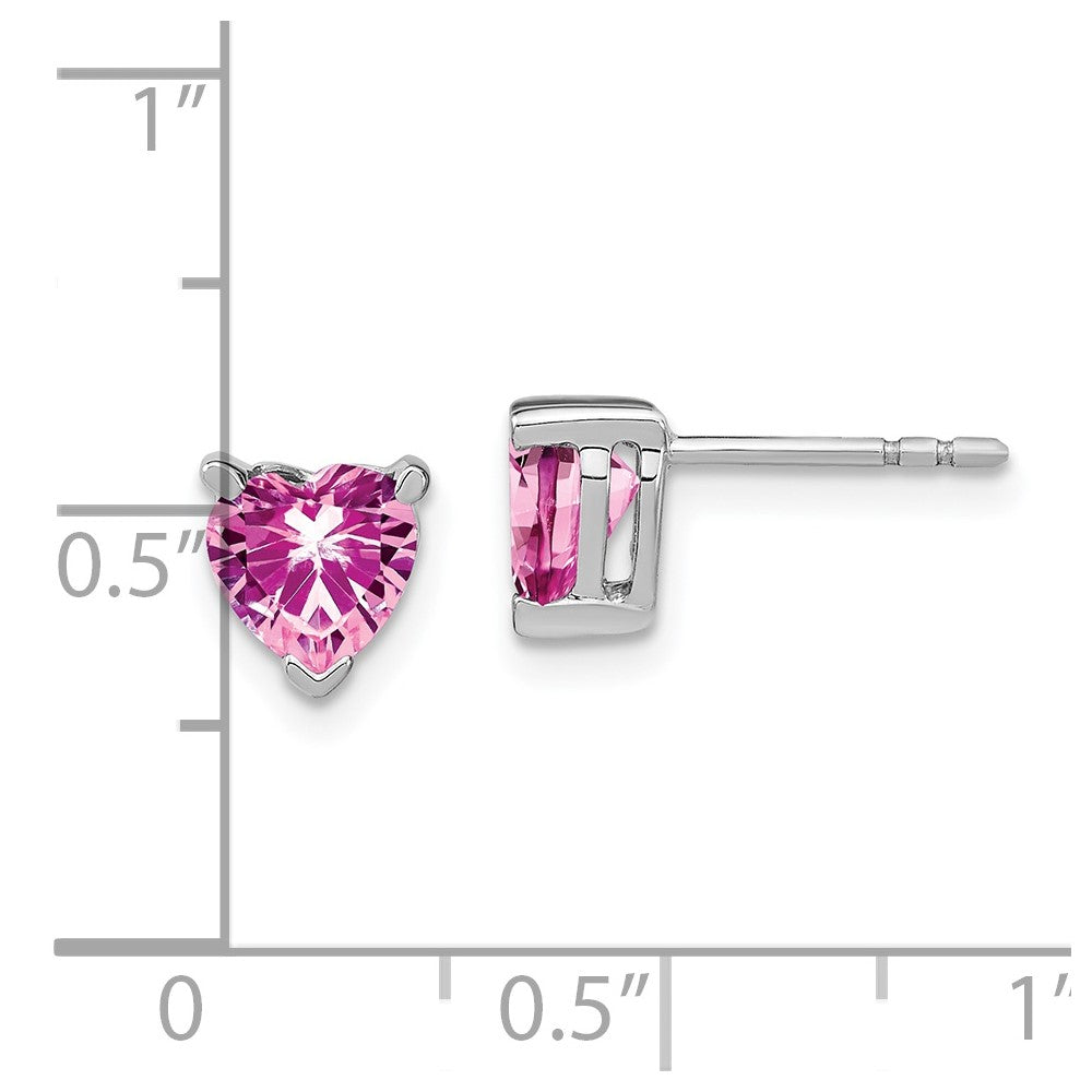 14k White Gold Heart Created Pink Sapphire Earrings