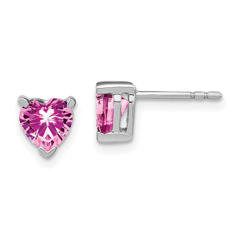 14k White Gold Heart Created Pink Sapphire Earrings