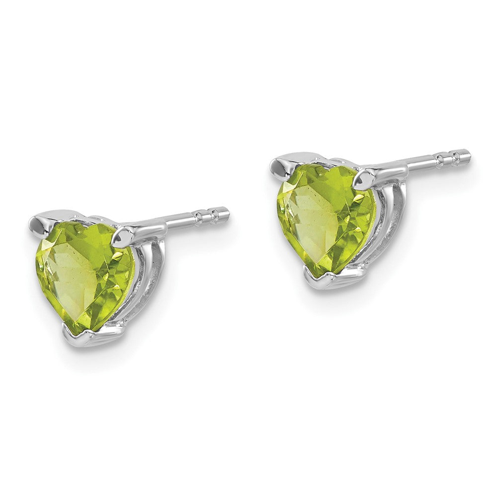 Solid 14k White Gold Heart Simulated Peridot Earrings