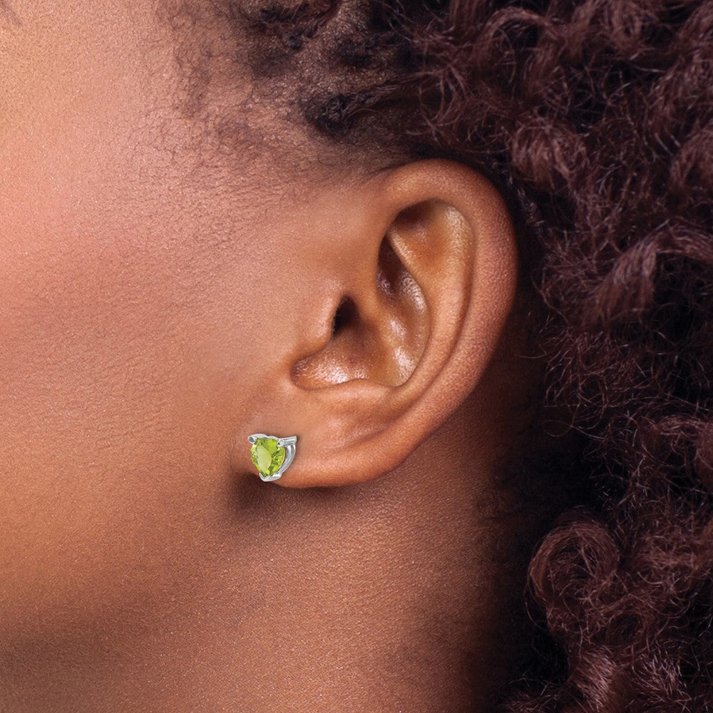 Solid 14k White Gold Heart Simulated Peridot Earrings