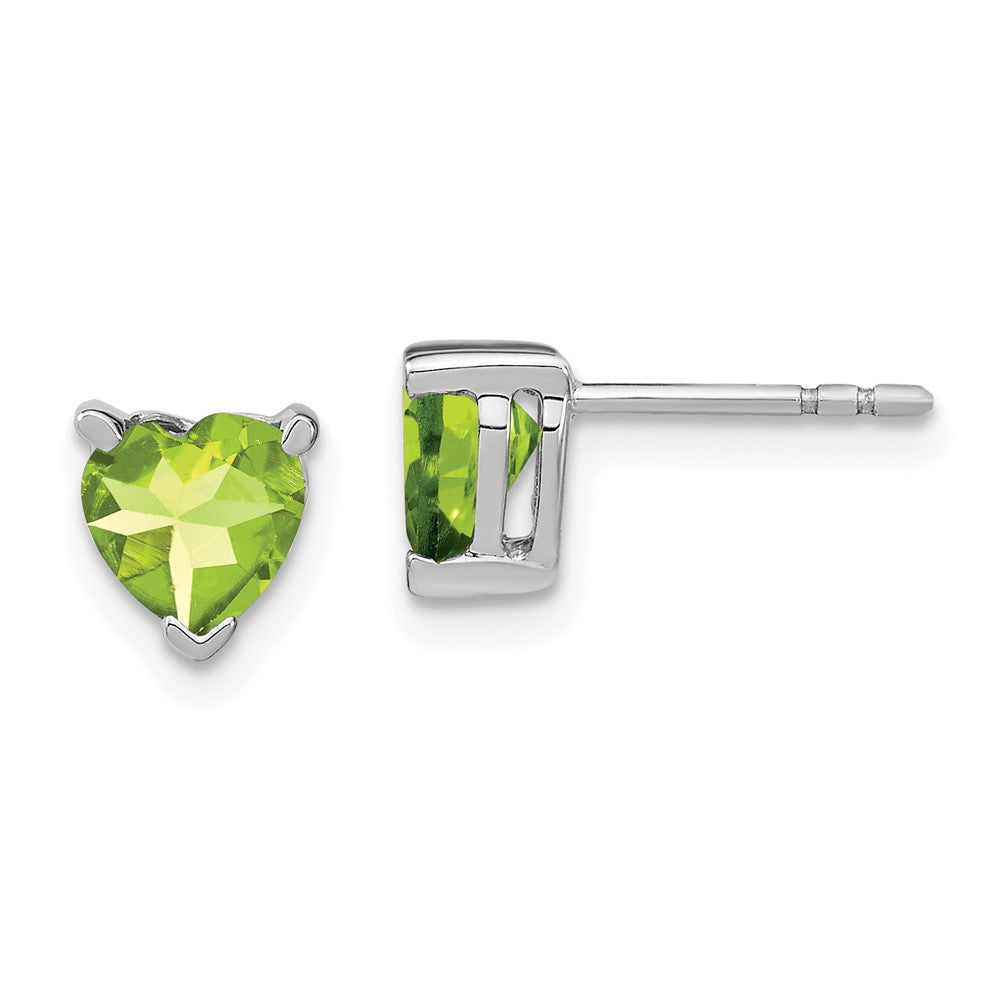 Solid 14k White Gold Heart Simulated Peridot Earrings