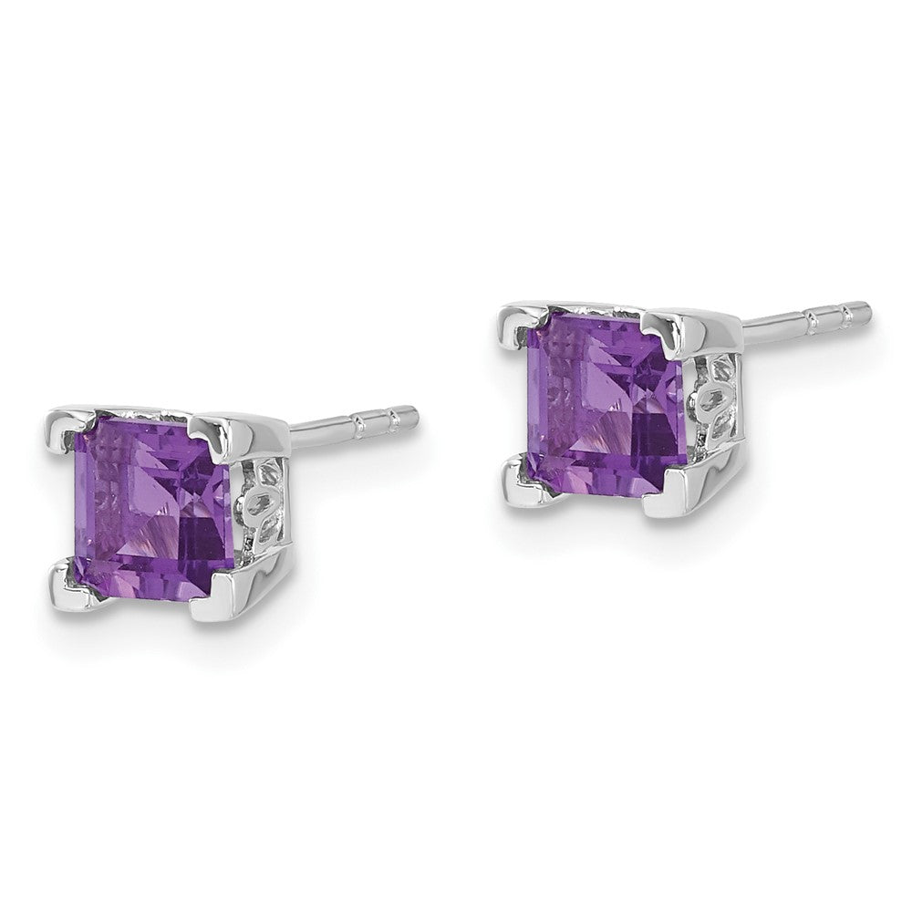 14k White Gold Square Amethyst Earrings