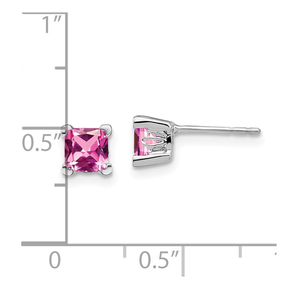 14k White Gold Square Created Pink Sapphire Earrings