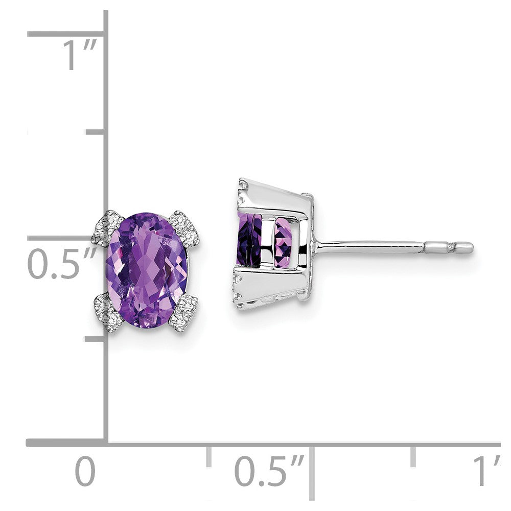 Solid 14k White Gold Oval Simulated Amethyst and CZ Earrings