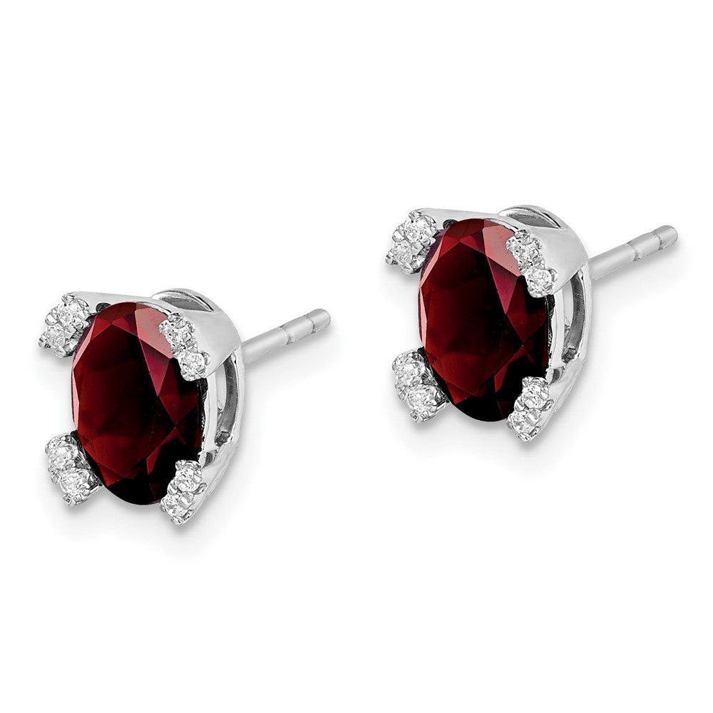 14k White Gold Oval Garnet and Real Diamond Earrings