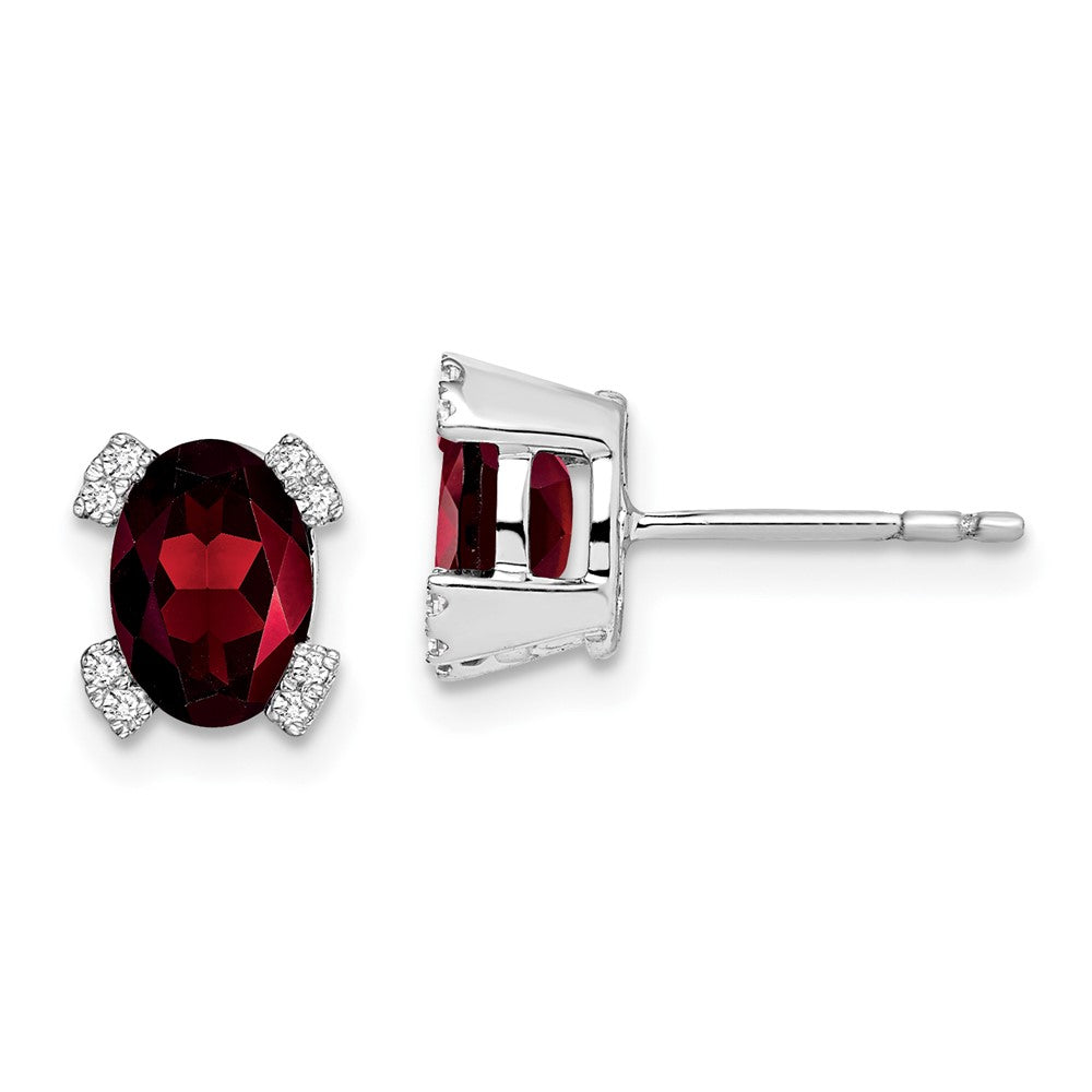 14k White Gold Oval Garnet and Real Diamond Earrings