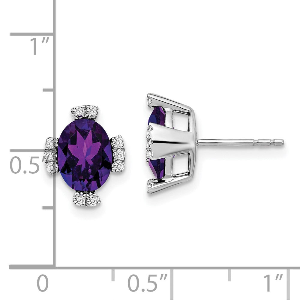 14k White Gold Oval Amethyst and Real Diamond Earrings