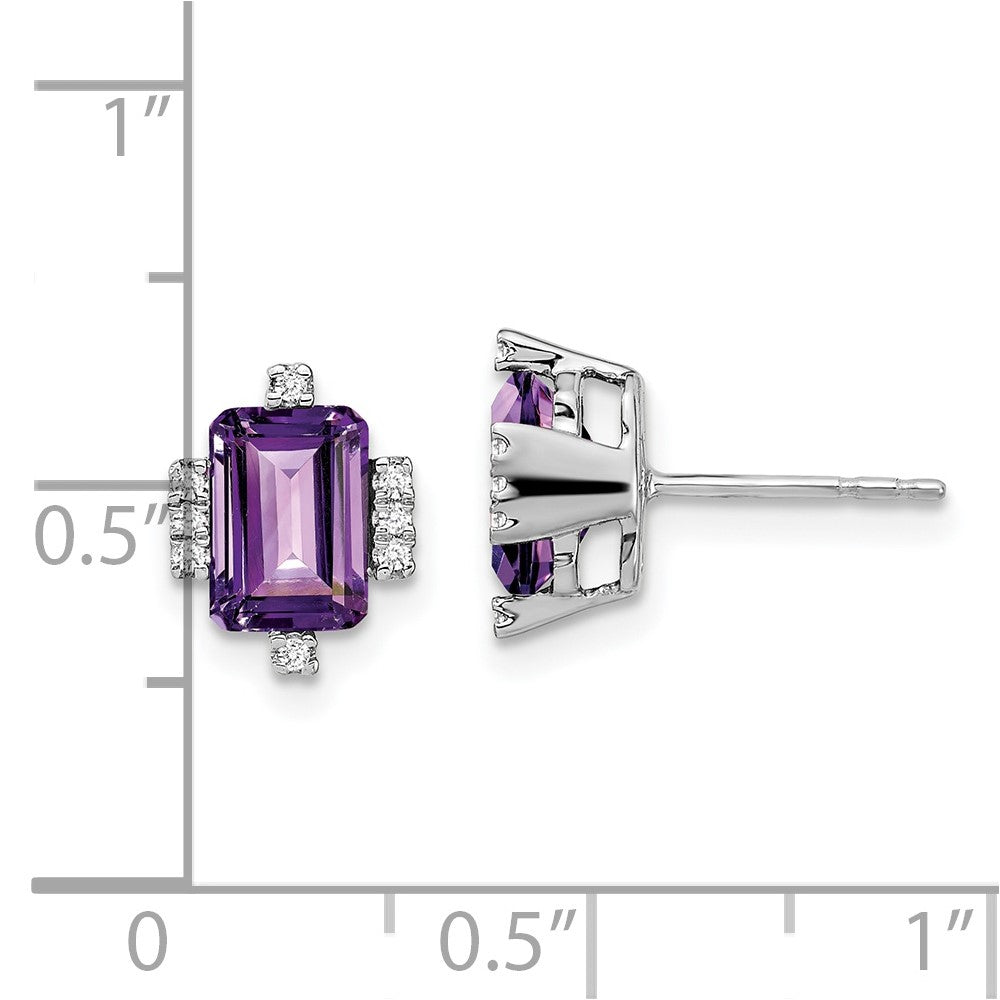 14k White Gold Emerald-shape Amethyst and Real Diamond Earrings