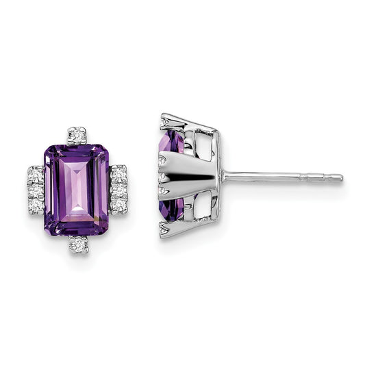 Solid 14k White Gold Simulated Emerald Simulated-shape Amethyst and CZ Earrings