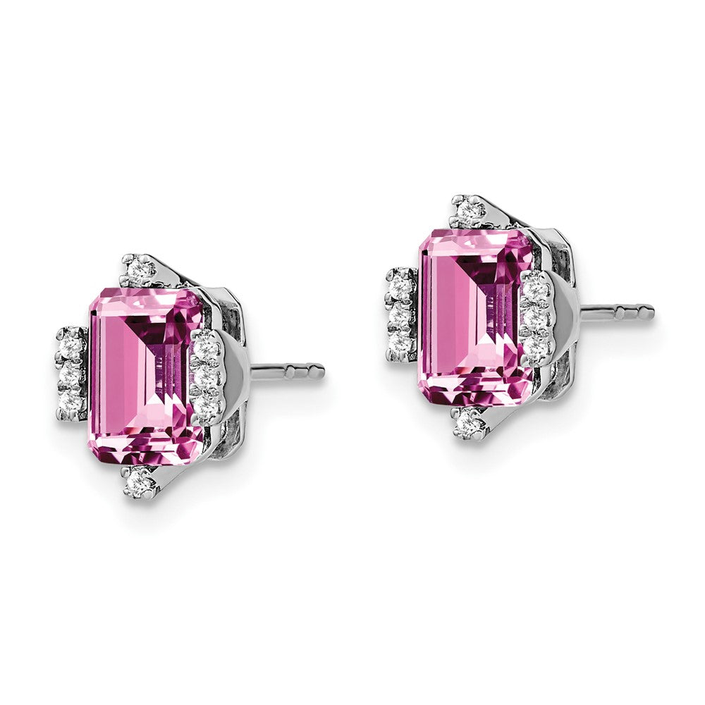 Solid 14k White Gold Simulated Emerald Simulated-shape Creat. PinK Sapphire Simulated/Simulated CZ Earrings