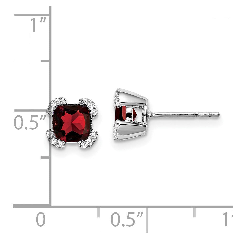 Solid 14k White Gold Cushion Simulated Garnet and CZ Earrings