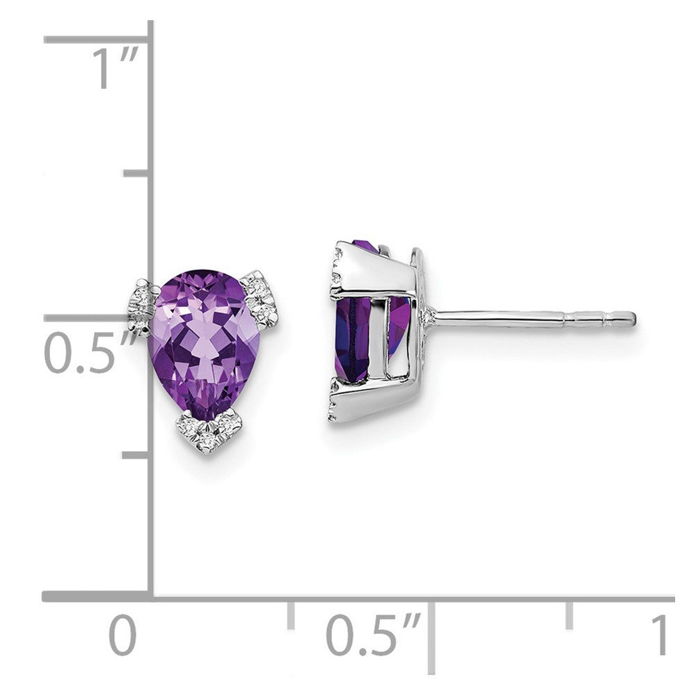 Solid 14k White Gold Pear Simulated Amethyst and CZ Earrings