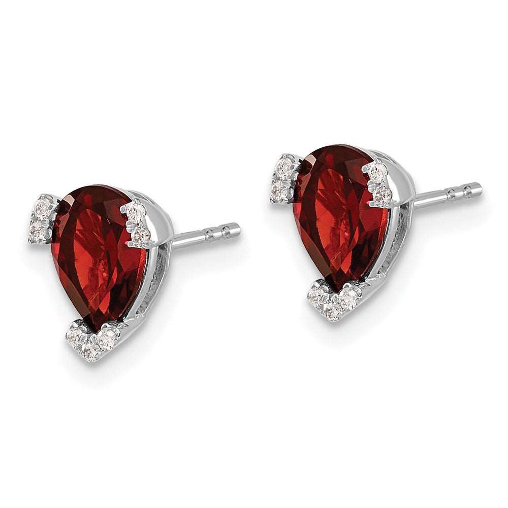 Solid 14k White Gold Pear Simulated Garnet and CZ Earrings