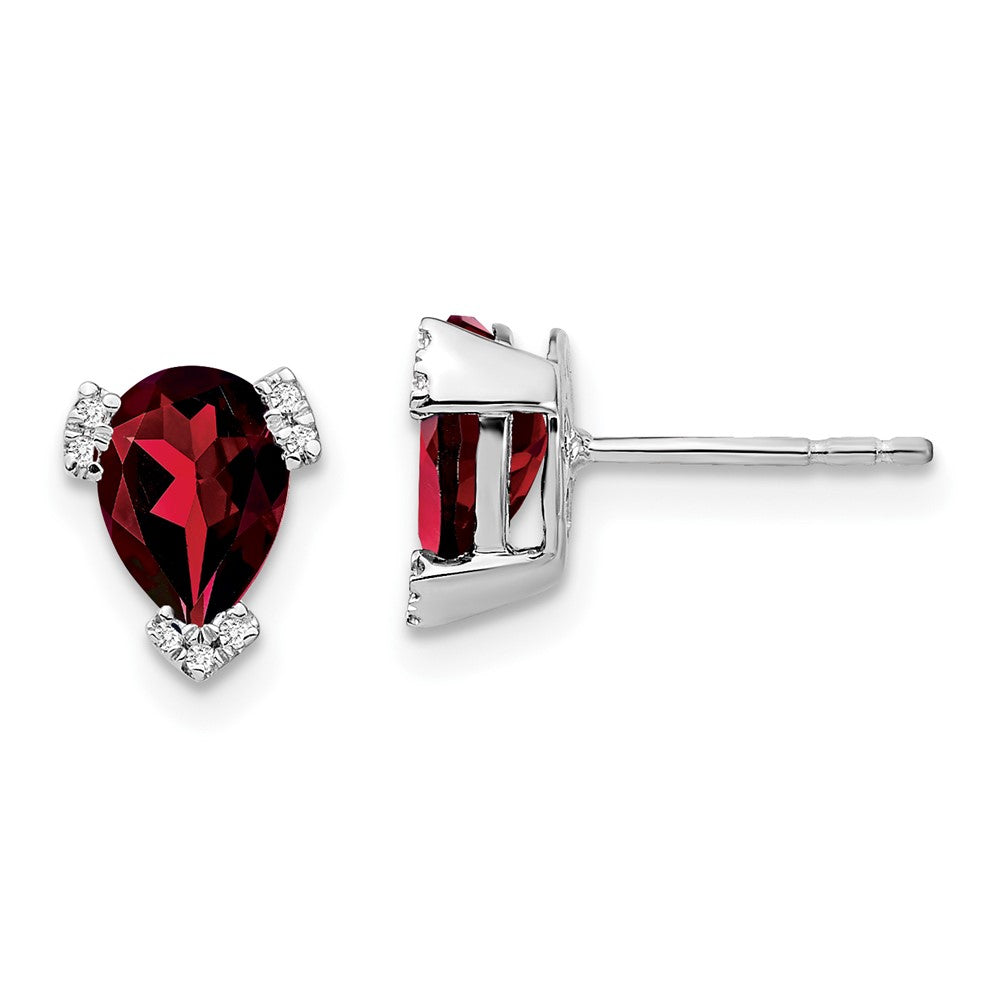 Solid 14k White Gold Pear Simulated Garnet and CZ Earrings