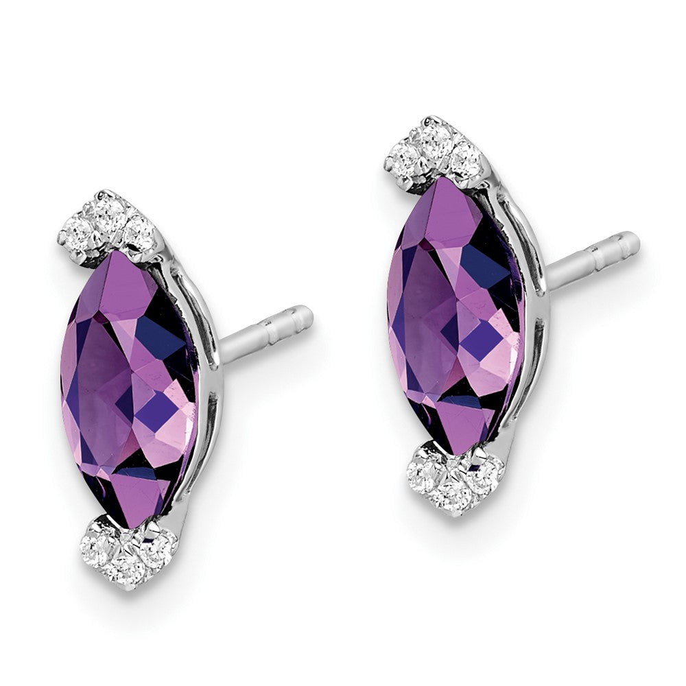 Solid 14k White Gold Marquise Simulated Amethyst and CZ Earrings