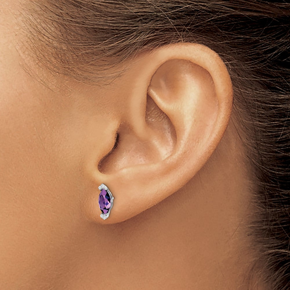 14k White Gold Marquise Amethyst and Real Diamond Earrings