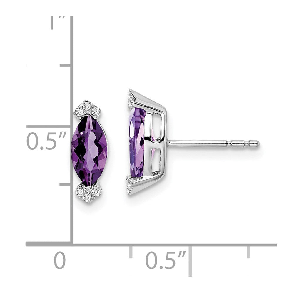 Solid 14k White Gold Marquise Simulated Amethyst and CZ Earrings