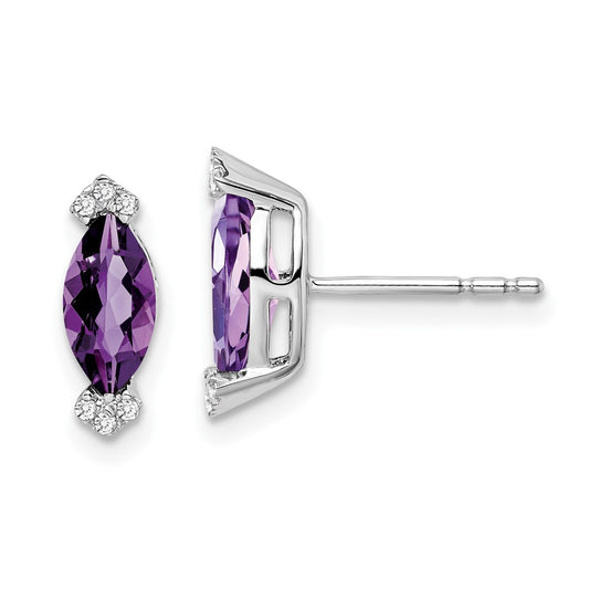 Solid 14k White Gold Marquise Simulated Amethyst and CZ Earrings