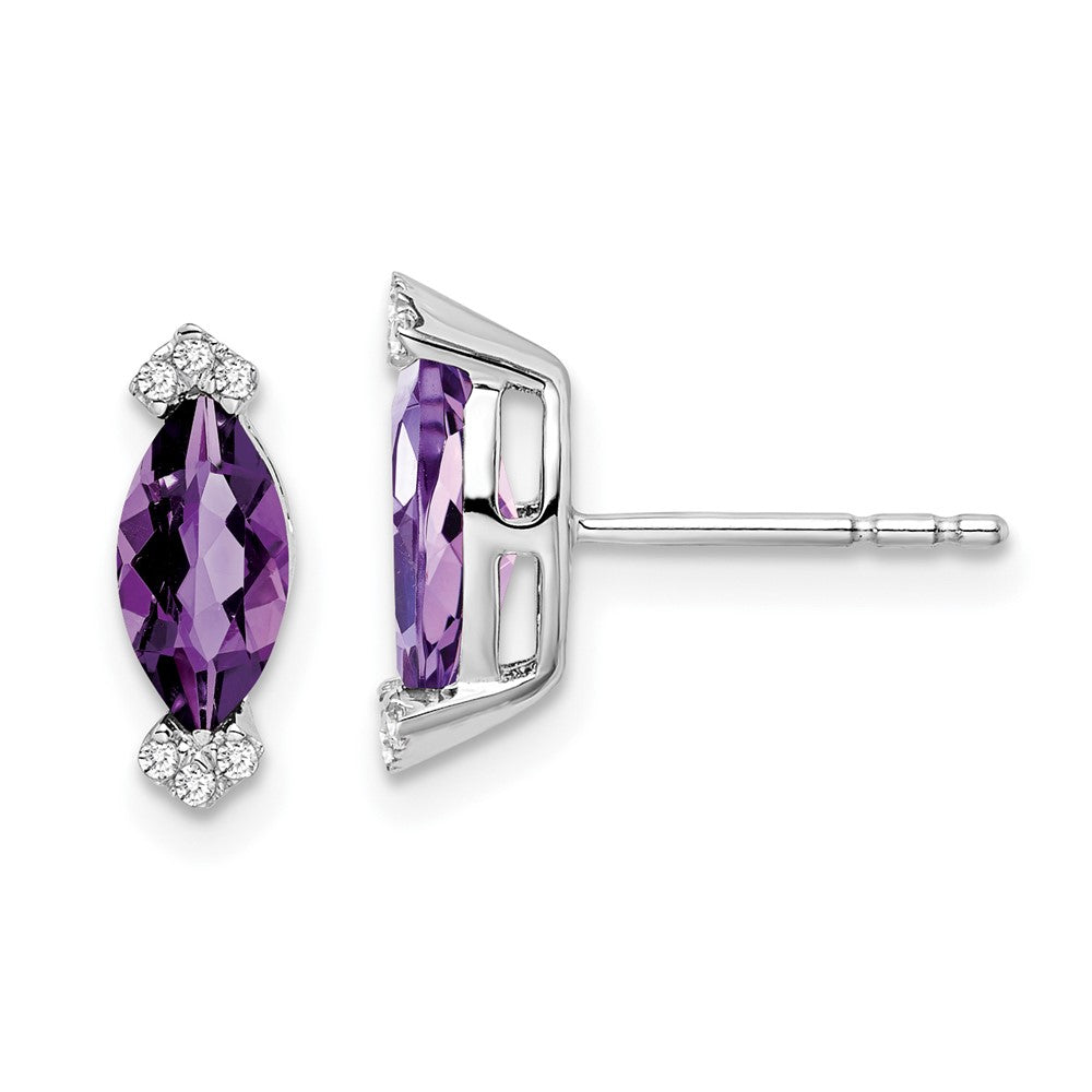 14k White Gold Marquise Amethyst and Real Diamond Earrings