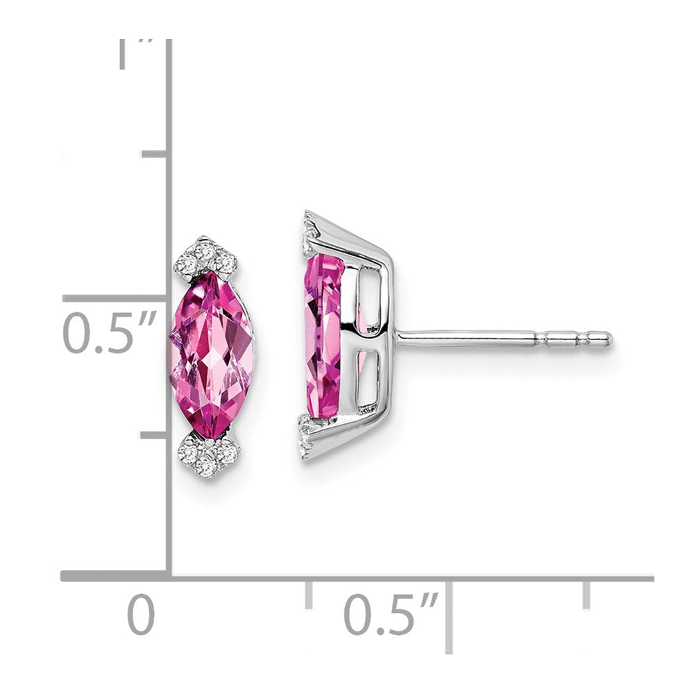 14k White Gold Marquise Created Pink Sapphire and Real Diamond Earrings