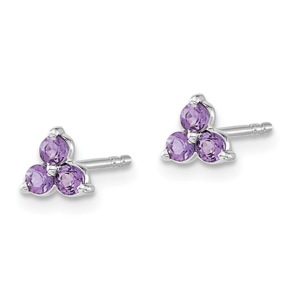 14k White Gold 3-stone Amethyst Triangle Earrings