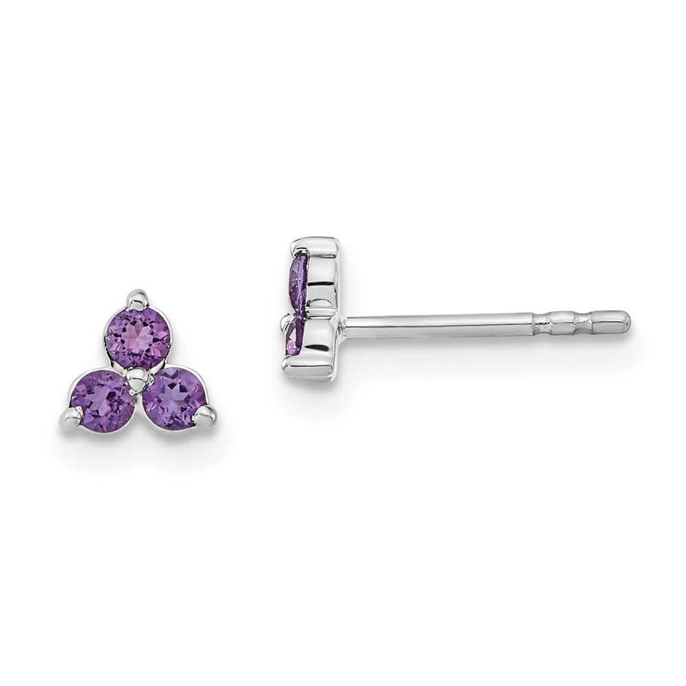 14k White Gold 3-stone Amethyst Triangle Earrings