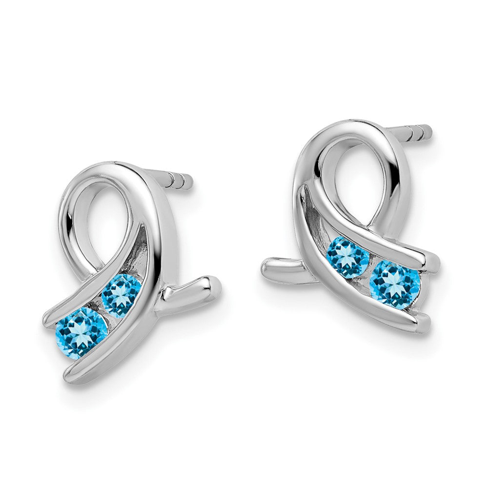 Solid 14k White Gold Simulated Blue Topaz Earrings