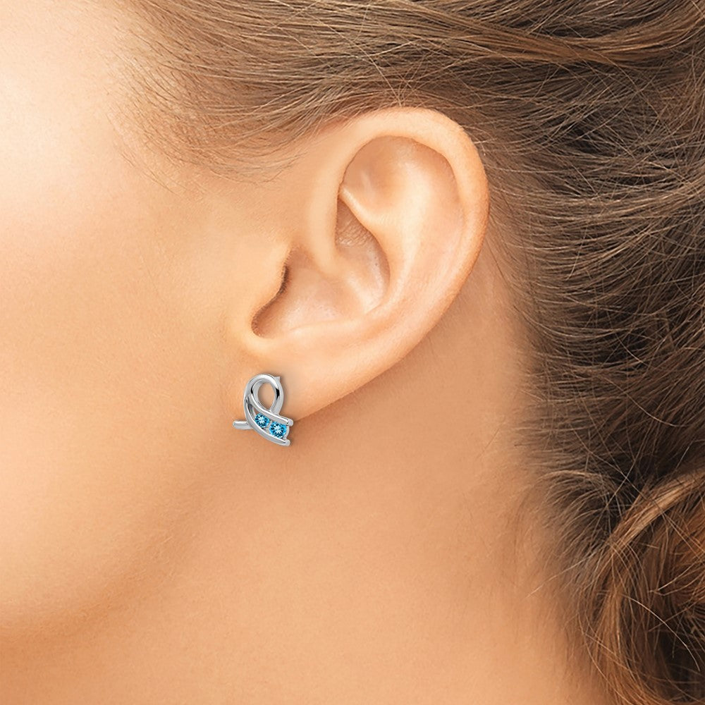 Solid 14k White Gold Simulated Blue Topaz Earrings